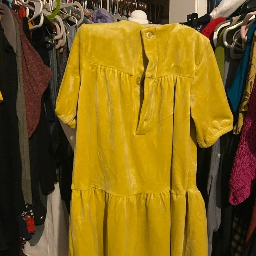 FUNDRAISER ITEM-Hanna Anderson Velvet dress girls size 5 chartruese - Picture 2 of 15